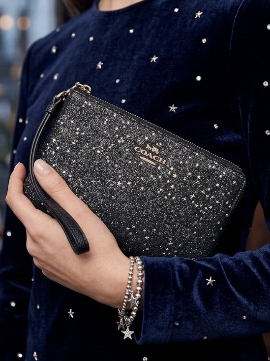 Coach Handbags - COACH Glitter Star Wristlet - Black